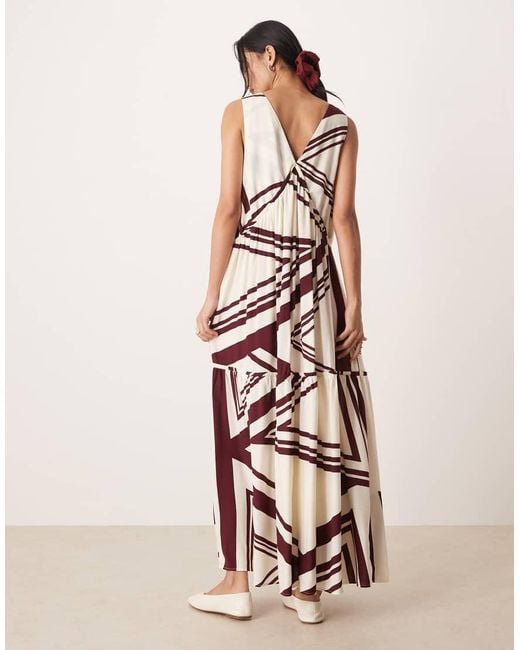 ASOS Pink V Neck Trapeze Tiered Maxi Dress