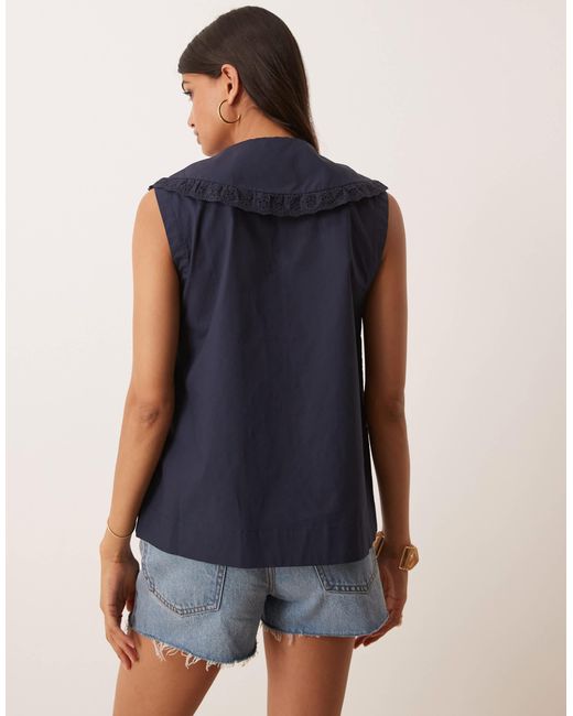 Vrg Grl Blue Mae Collar Detail Short Sleeve Blouse