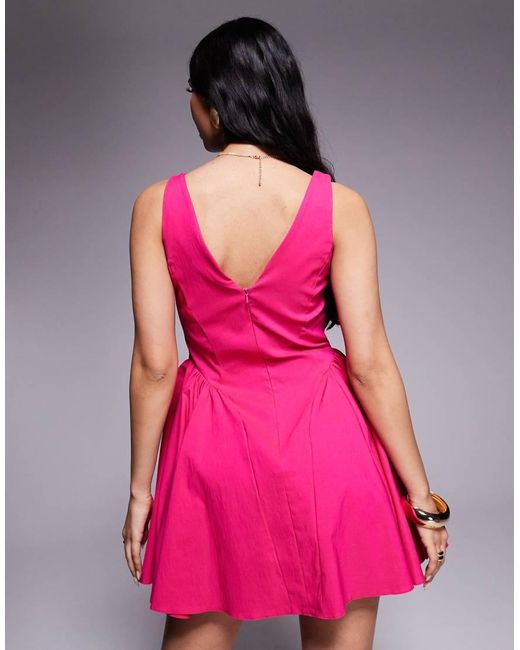 ASOS Pink Bengaline Scoop Neck Structured Flippy Mini Dress