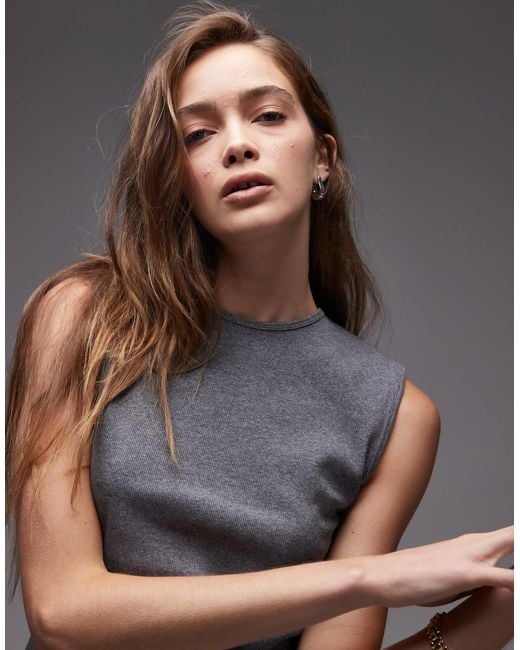 ARKET Gray Jersey Rib Tank Vest Top