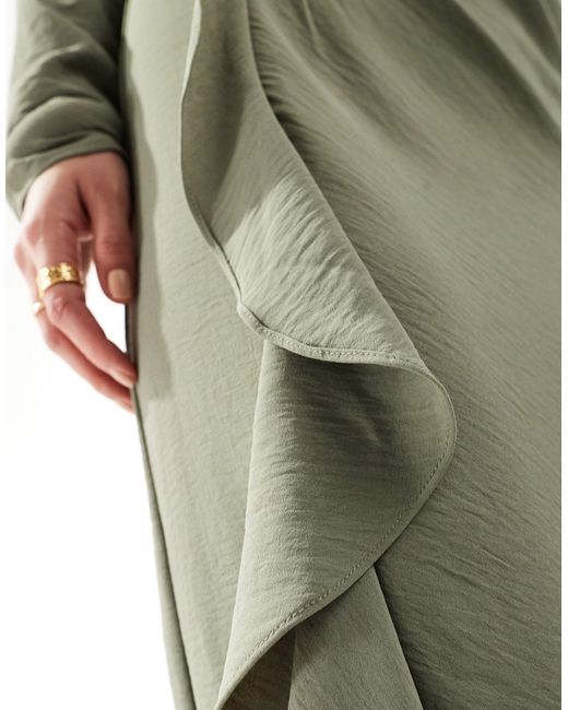 ASOS Green Ruched Waist Asymmetric Hem Maxi Dress