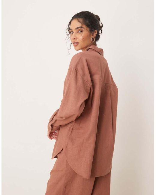 Camicia Oversize Effetto Lino Color Mocha di ASOS in Multicolor