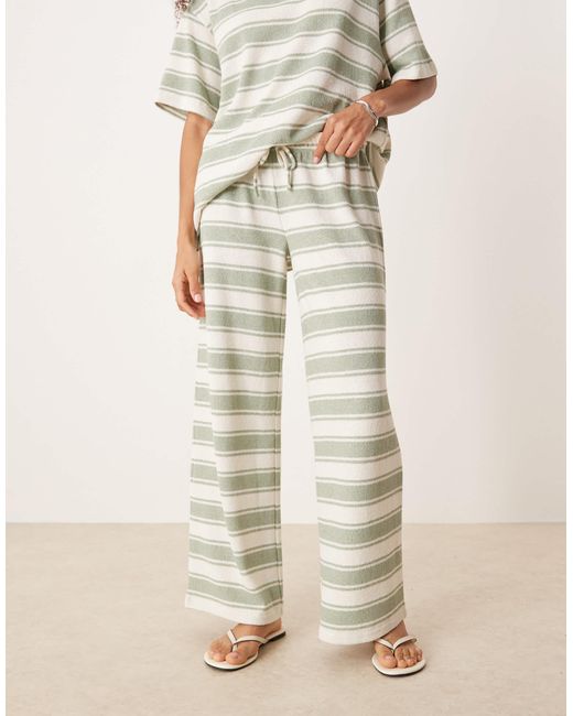 Pantalon large d'ensemble en maille à rayures - sauge ASOS en coloris White
