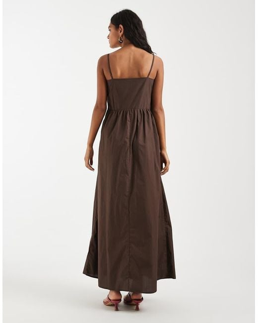 Object Brown Poplin Cami Midi Dress With Crochet Patch Detail