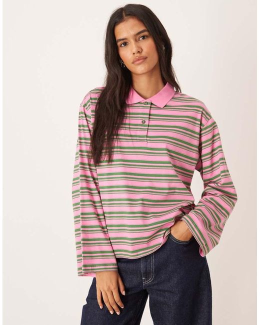 Aware Pink Long Sleeve Polo Top