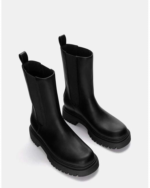 Pull&Bear Black Distressed Chunky Chelsea Boots