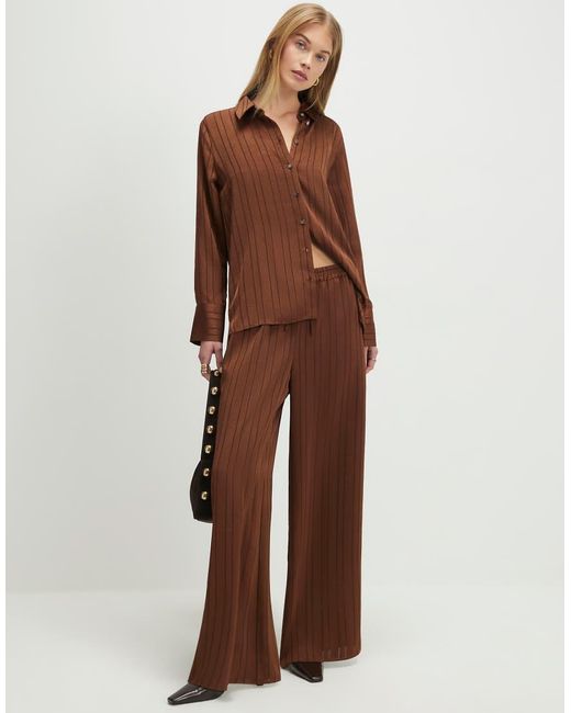 River Island Brown Satin Striped Crinkle Blouse