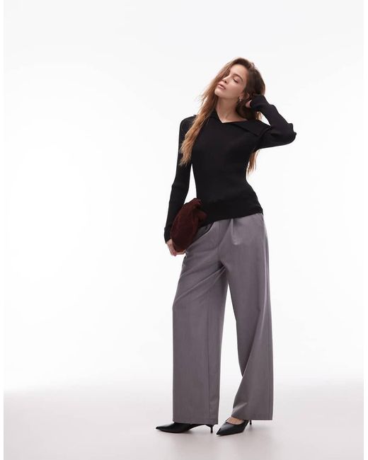 & Other Stories Black Knitted Top With Asymmetric Off Shoulder Collar