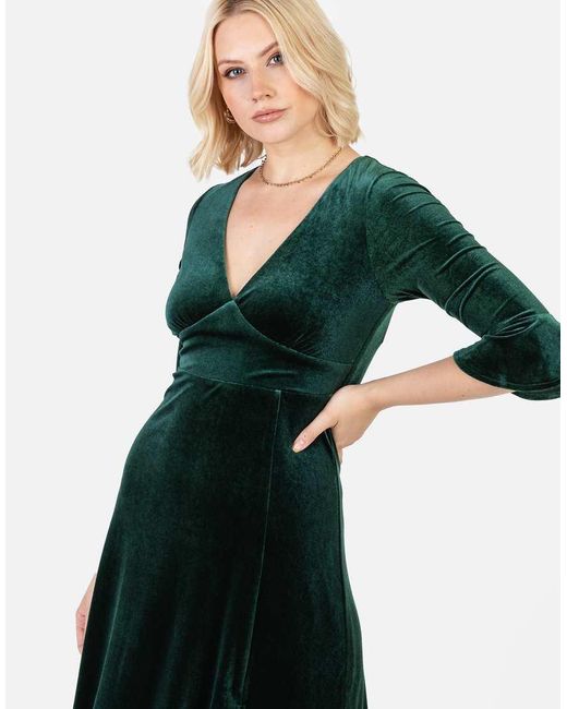 Maya Black Velvet V Neck Flute Sleeve Maxi Dress