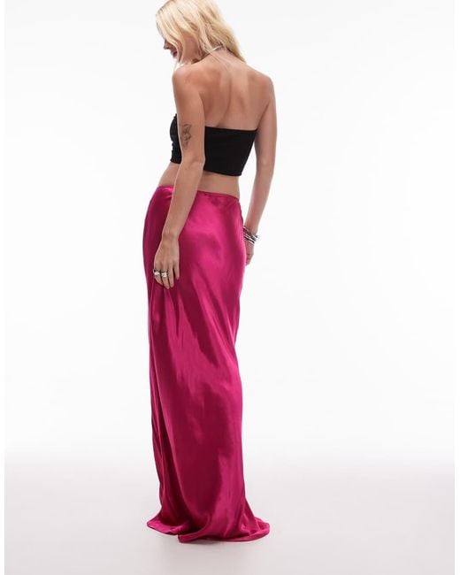 TOPSHOP Pink Satin Bias Maxi Skirt