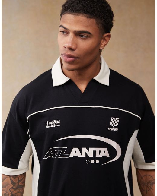 ASOS – kastiges oversize-poloshirt in Black für Herren