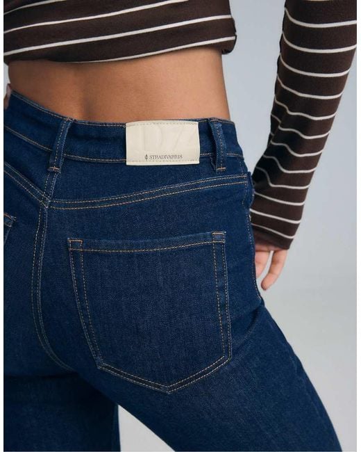 Stradivarius Blue Petite D74 Slit Fit Flared Jeans