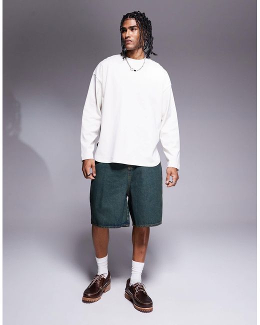 ASOS Blue Longer Length Denim Jorts With Green Tint for men