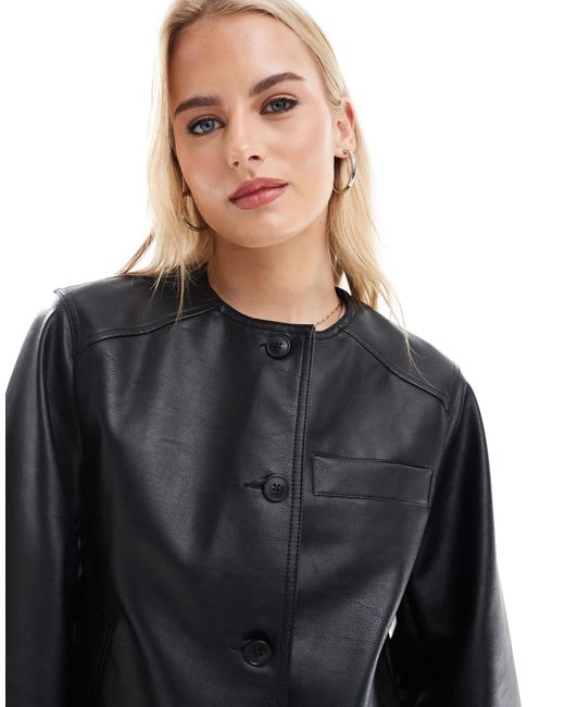 ASOS Black Asos Design Tall Collarless Clean Leather Look Jacket