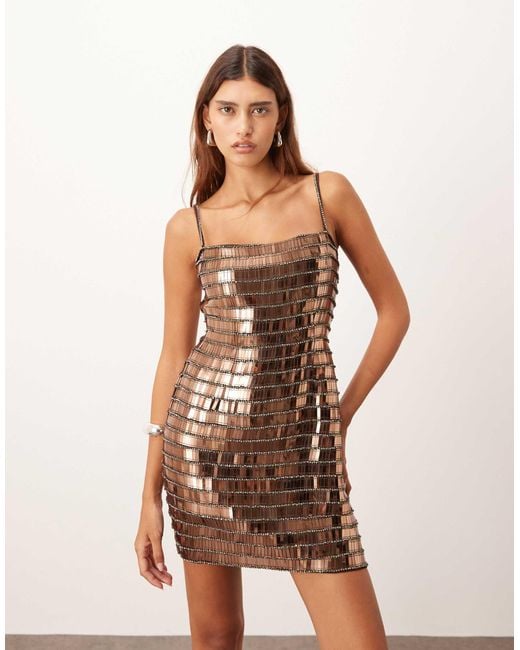 ARRANGE Women's Brown Linear Encrusted Cami Mini Dress