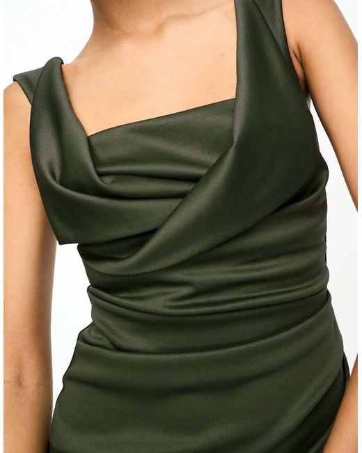 ASOS Gray Square Neck Pleated Bust Midi Pencil Dress
