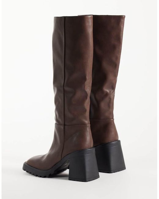 Raid Brown Carnie Block Heel Knee Boots