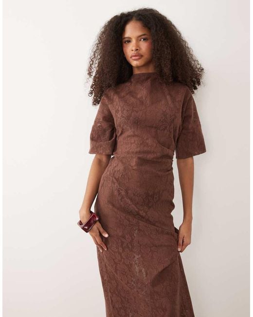 Pretty Lavish Brown Suvi Crochet T-Shirt Maxi Dress