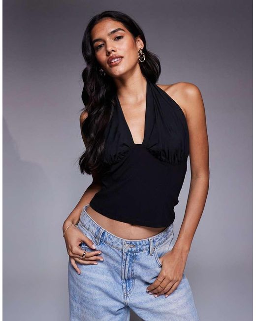 Top Corsetero Con Cuello Halter Ceñido De ASOS de color Blue