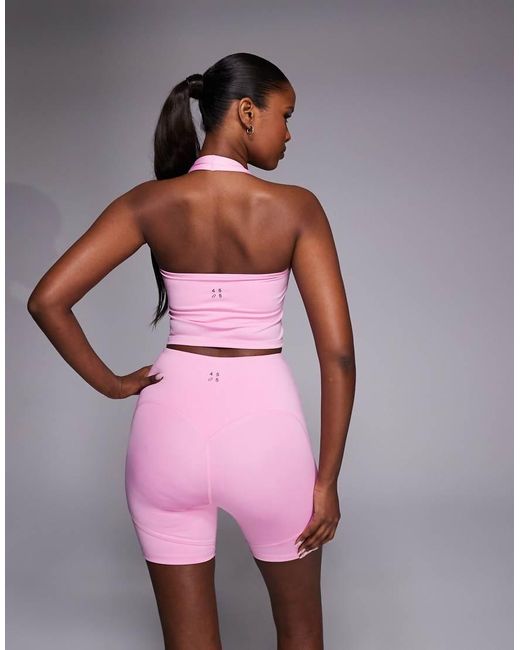 4505 Pink Active Halterneck Performance Tank Top With Inner Bra