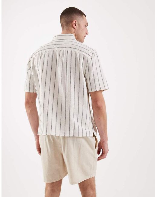 Hollister White Linen-blend Short Sleeve Shirt With Chest Graphic for men