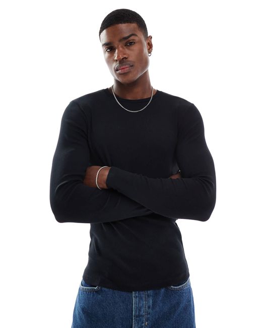 ASOS Black Essentials Muscle Fit Long Sleeve T-shirt for men