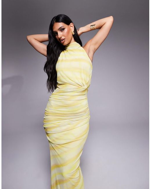 Robe longue dos nu avec buste torsadé et encolure nouée derrière la nuque à rayures floues ASOS en coloris Multicolor