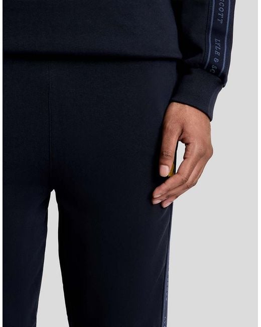 Lyle & Scott Blue Mid Bottoms Jacquard Tape Joggers for men