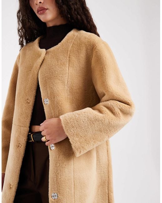 ASOS Natural Collarless Bonded Fur Coat