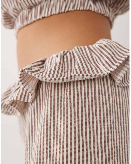 ASOS Natural Frill Detail Wide Leg Co-ord Trousers