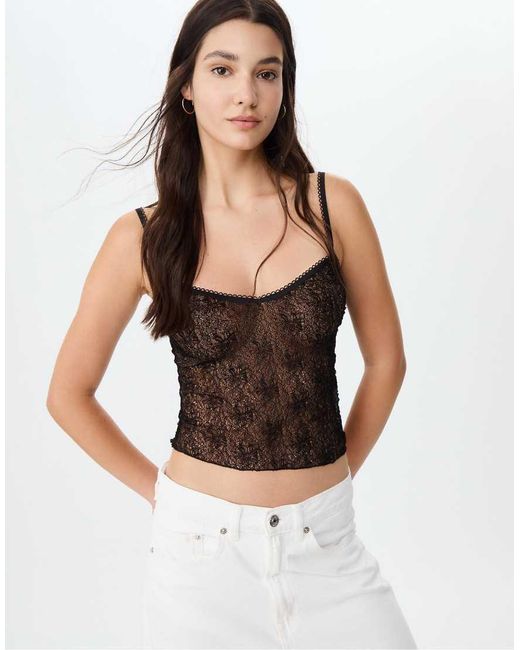 Stradivarius Black Strappy Lace Top