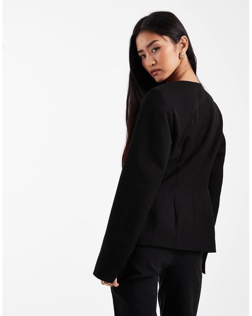 Object Black Stretch Tailored Cinched Waist Blazer