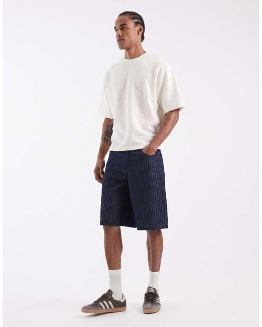 ASOS Blue Lightweight Loose Striped Denim Jorts for men