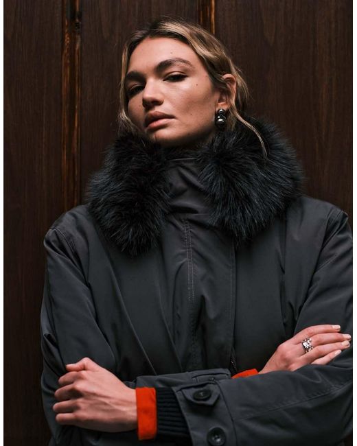 ASOS Oversized Parka Met Afwerking Van Imitatiebont in het Black