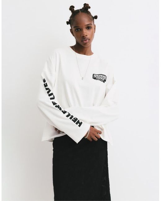 Pull&Bear White Stranger Things Hellfire Club T-shirt