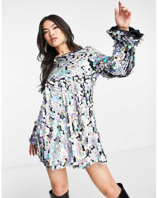 Naanaa Metallic Premium Sequin Long Sleeve Mini Dress