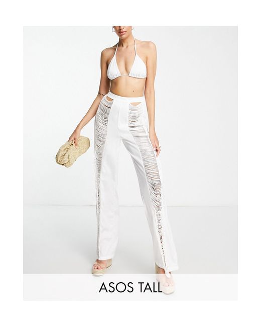 Asos design tall - pantaloni da mare con frange, colore di ASOS in Bianco |  Lyst