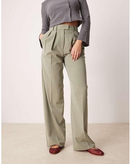 ASOS Gray Tall Tailored Wide Leg Trousers With Pleat Detail