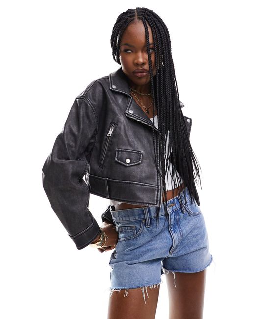 Blouson court style motard en similicuir effet use Pimkie en coloris Bleu Lyst