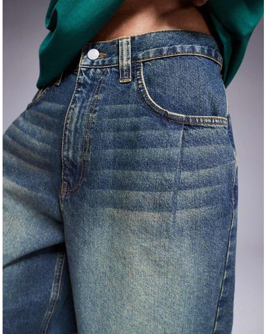 Jorts Di Jeans Taglio Lungo A Pieghe Con Tinta Verde di ASOS in Blue da Uomo