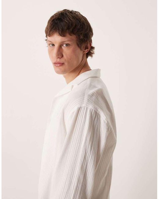 ASOS White Relaxed Revere Stripe Jacquard Shirt for men