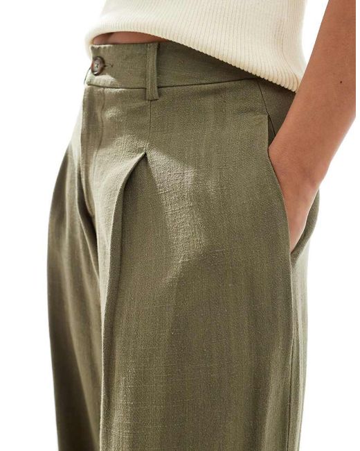 Miss Selfridge Metallic Linen Blend Tailored Wide Leg Trousers