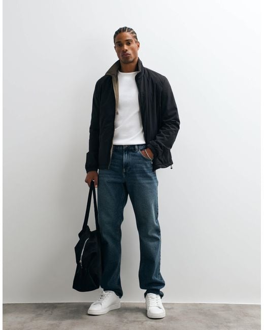 Mango Blue Padded High Neck Jacket for men