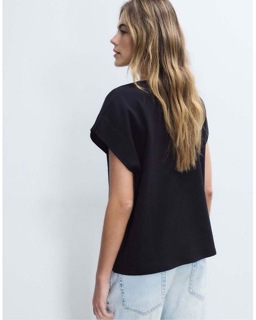 Stradivarius Blue B06 Basic Dropped-Shoulder T-Shirt