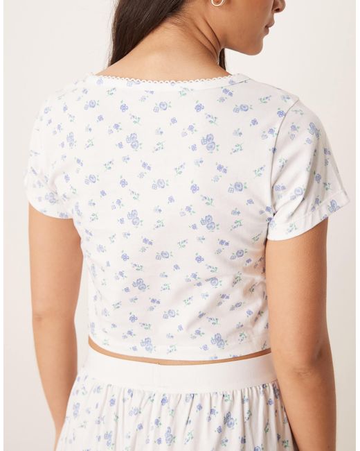 ASOS White Mix & Match Fitted Pyjama Tee With Picot Trim