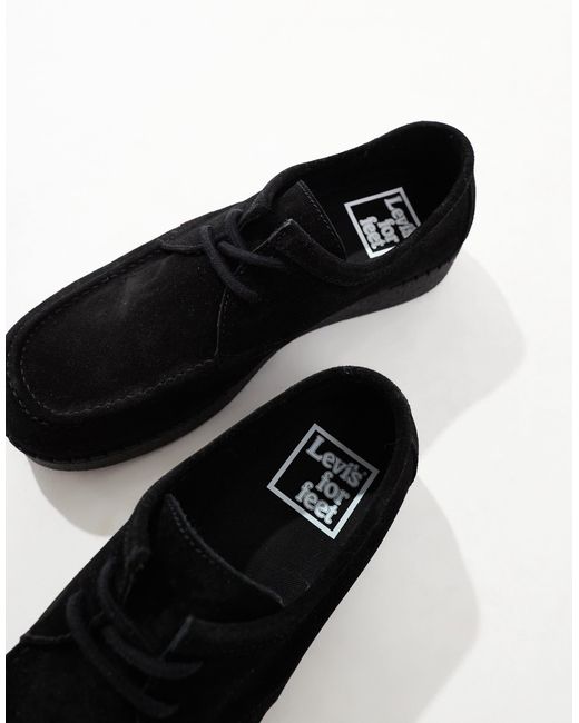 Levi's Black Suede Lace Up Apron Shoes With Red Tab Logo for men