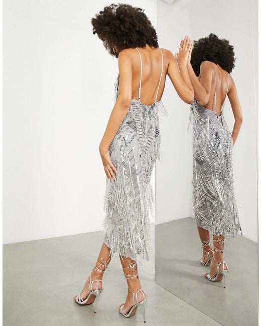Asos edition sequin cutwork cami midi dress hot sale with fringe