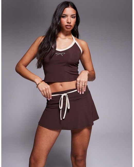 Tiger Mist Brown Alysia Contrast Tie Waist Detail Mini Skort Co-ord