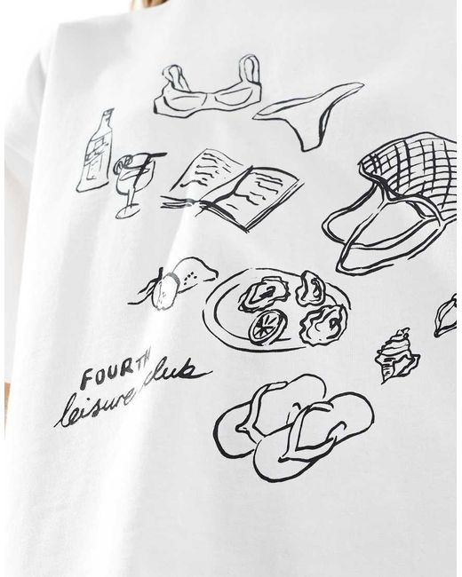4th & Reckless White Cotton Leisure Club Graphic Print T-shirt