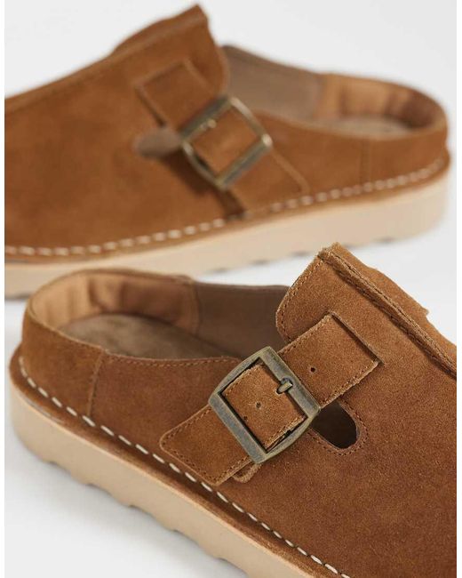 ASOS Brown Mule Sandals With Buckle And Seam Detail for men